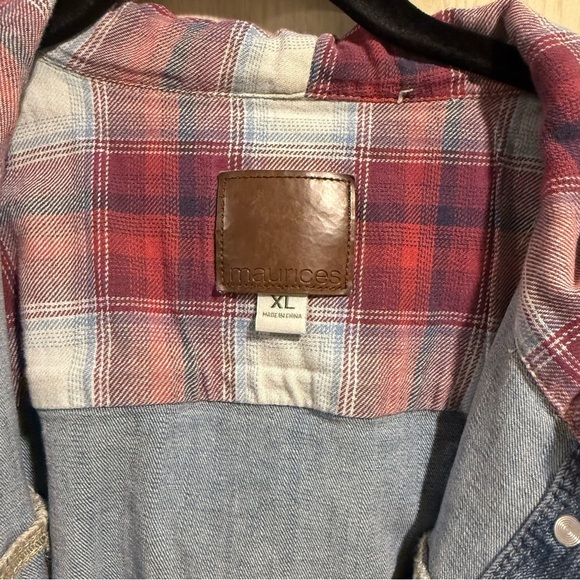 Maurice’s Blue Denim Jacket with Red Plaid Lining- XL - Picture 2 of 4